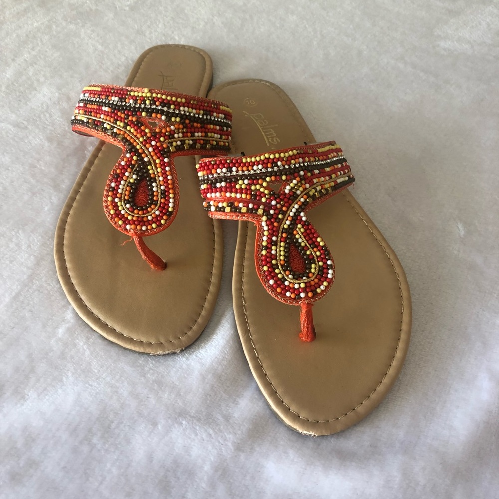 Palms Beaded Thong Slip On Sandals  Like new.sz 10